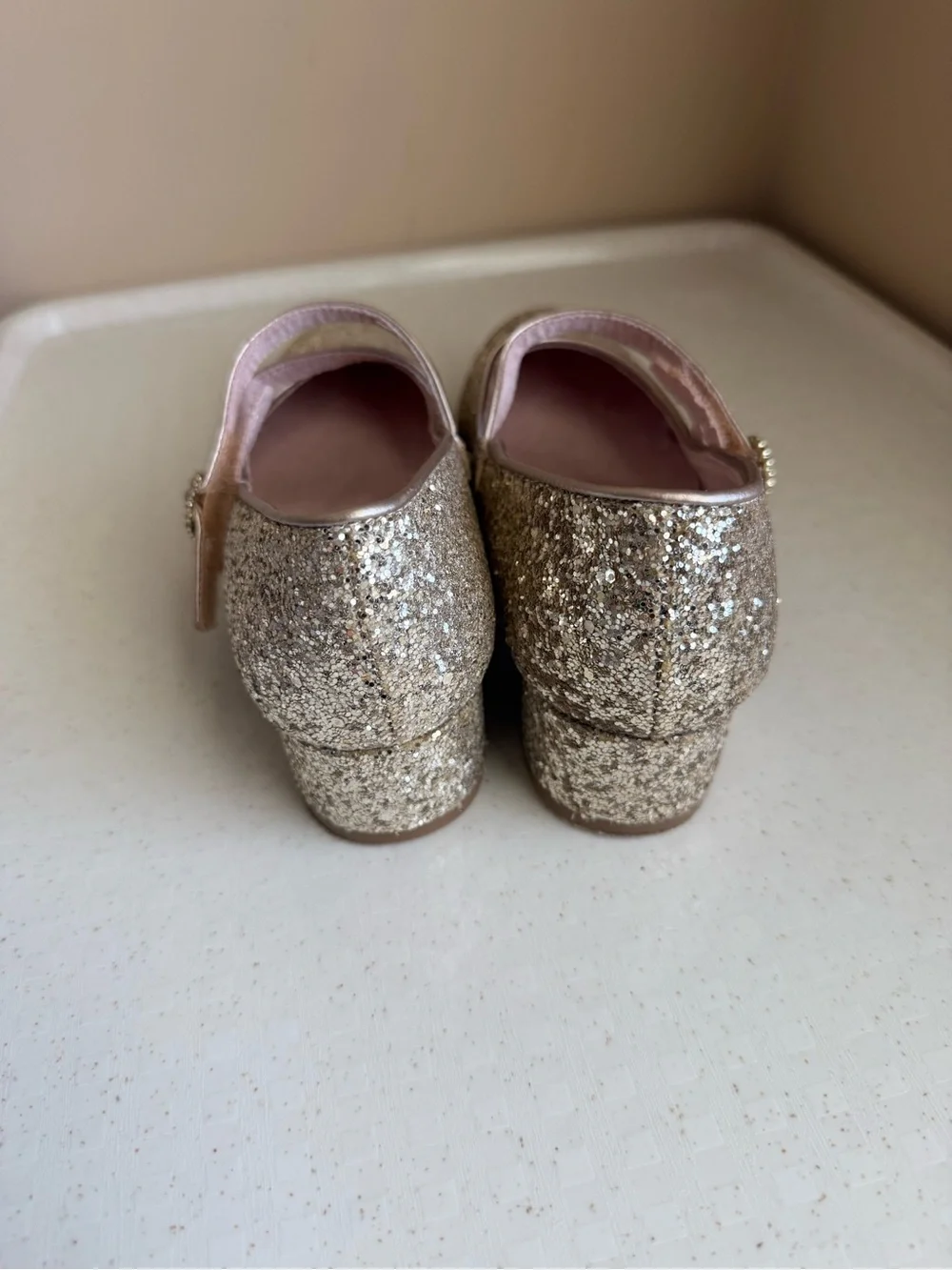 Kelly & Katie Gold Glitter Double-Strap Mary Jane Dress Shoes